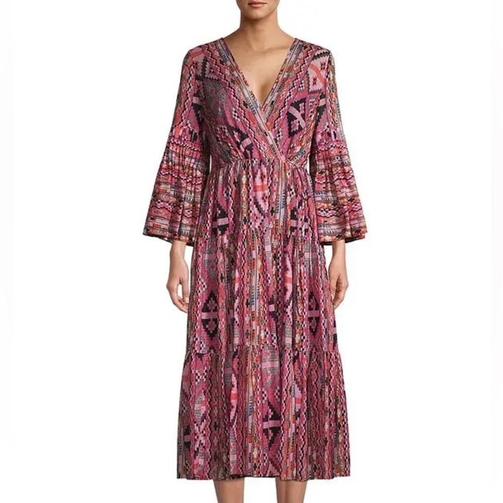 NWT Kobi Halpern Rosa Pink Multi Print Midi Dress - Sz S
